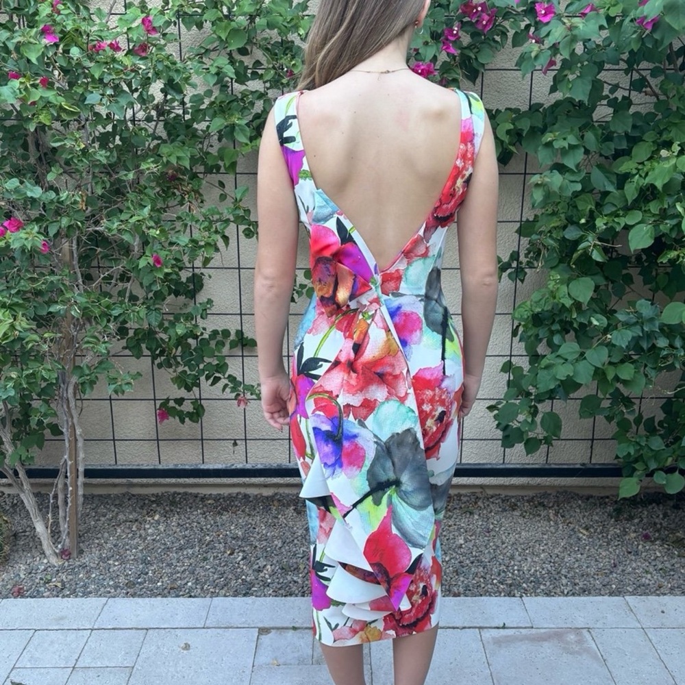 Chiara Boni Madereh Print floral, sleeveless, plunge back midi dress, 2, NWT! - Picture 5 of 15